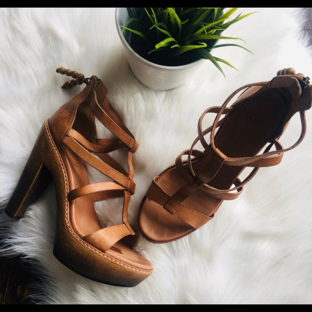 UGG Salima Brown Wooden Platform Sandals 8 EUC - Picture 3 of 6